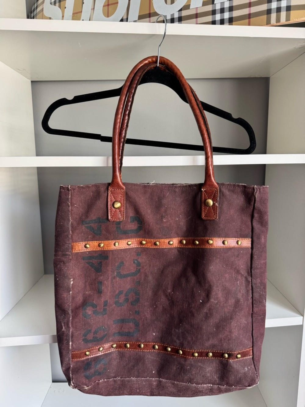 Vintage studded distressed tote bag
